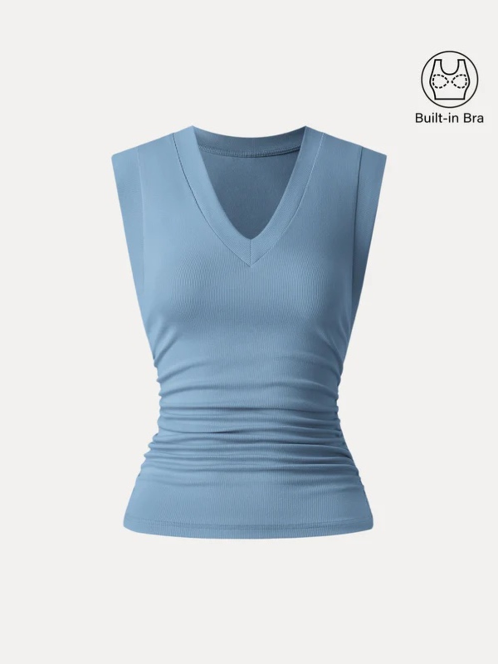 OGL Stretch Cotton V-neck Side Ruched Muscle Bra Top - Picture 3 of 3